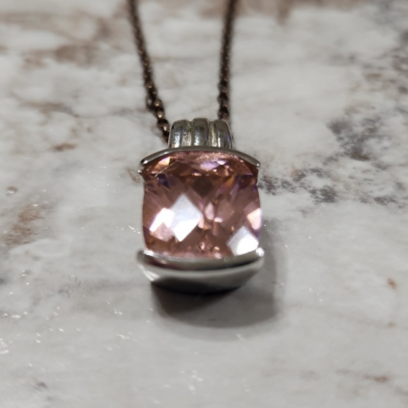 New Pink Stone 925 Italy Stamp Necklace - Picture 2 of 6